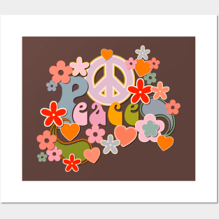 Retro Vintage Peace and Love Bohemian Design Posters and Art